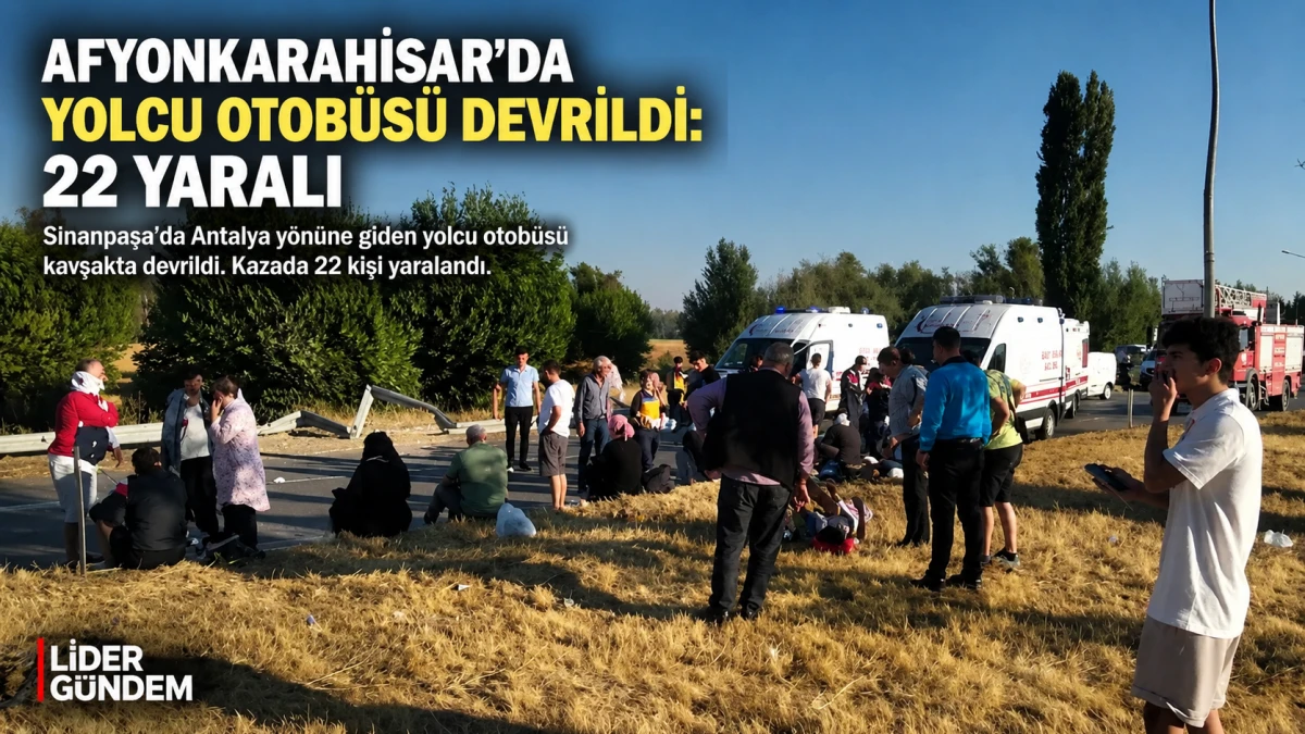 Afyonkarahisar&rsquo;da Yolcu Otob&uuml;s&uuml; Devrildi: 22 Yaralı