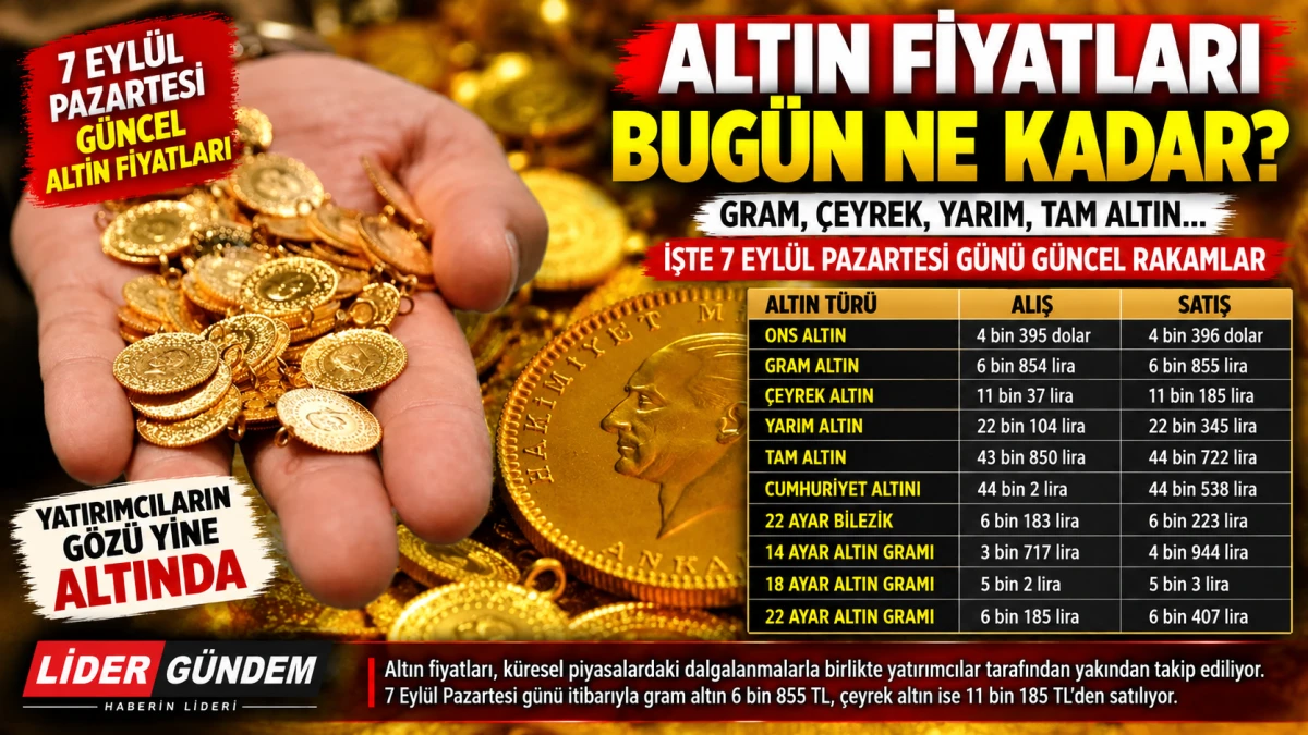 Altın fiyatları bug&uuml;n ne kadar? 7 Eyl&uuml;l 2026 gram, &ccedil;eyrek, yarım ve tam altın fiyatları