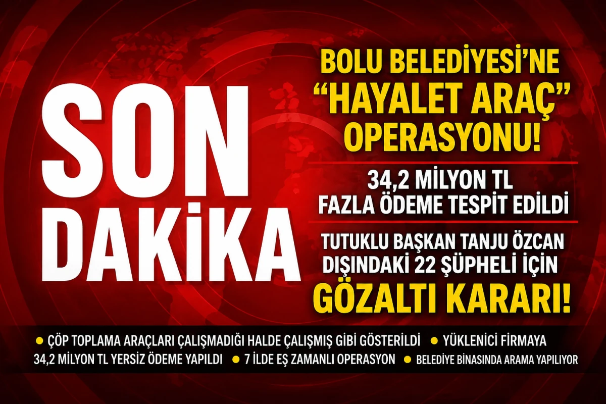 Bolu Belediyesi&rsquo;ne &ldquo;Hayalet Ara&ccedil;&rdquo; Operasyonu: 22 Ş&uuml;pheli Hakkında G&ouml;zaltı Kararı