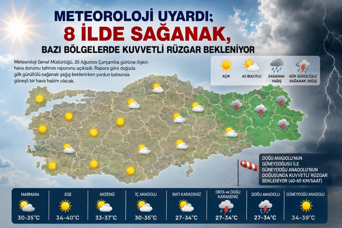 Meteoroloji uyardı: 8 ilde sağanak, bazı b&ouml;lgelerde kuvvetli r&uuml;zgar bekleniyor