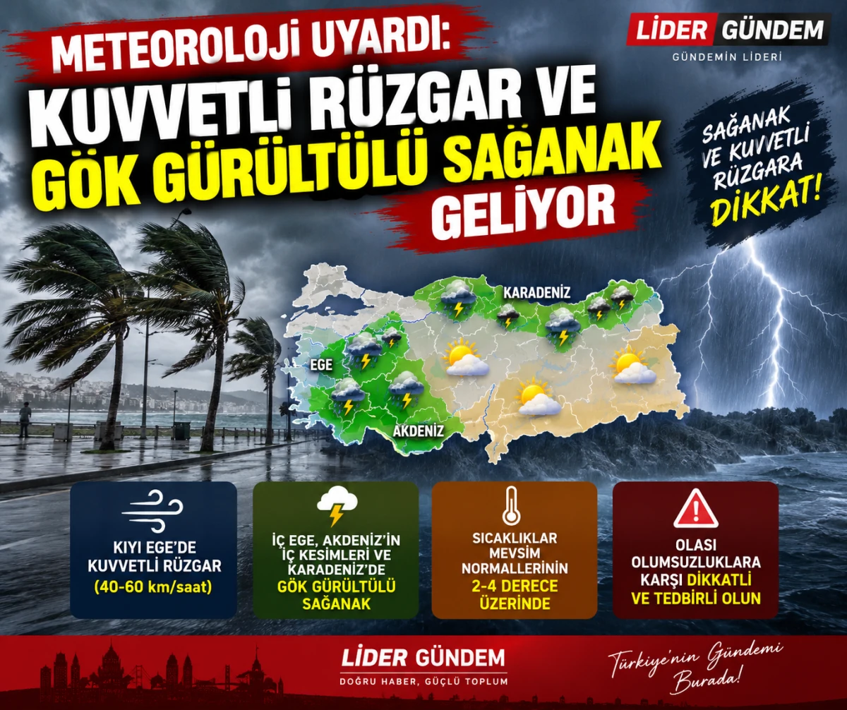 Meteoroloji uyardı: Kuvvetli r&uuml;zgar ve g&ouml;k g&uuml;r&uuml;lt&uuml;l&uuml; sağanak geliyor