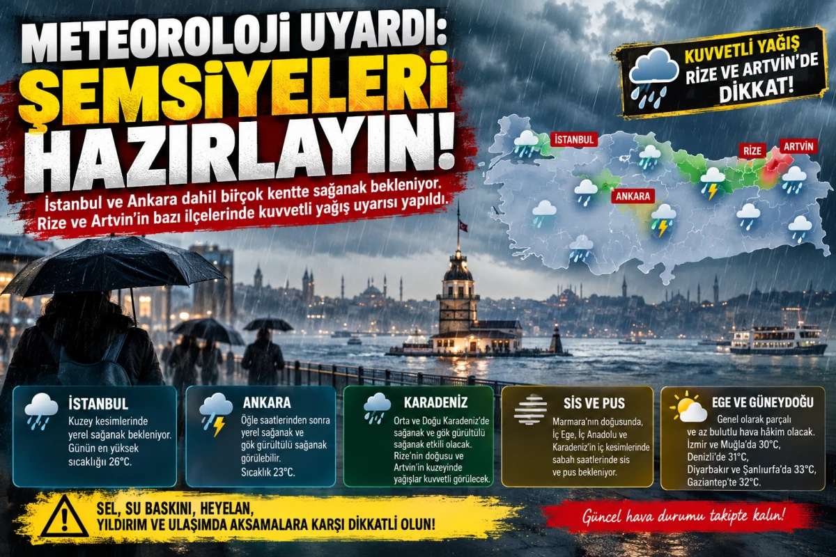 Meteoroloji&rsquo;den sağanak uyarısı: İstanbul ve Ankara dahil bir&ccedil;ok kentte yağış bekleniyor