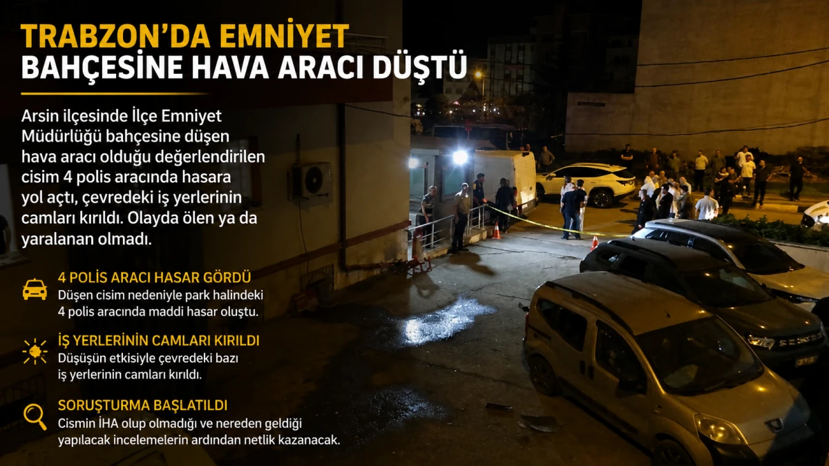 Trabzon&rsquo;da Emniyet Bah&ccedil;esine Hava Aracı D&uuml;şt&uuml;: 4 Polis Aracı Hasar G&ouml;rd&uuml;