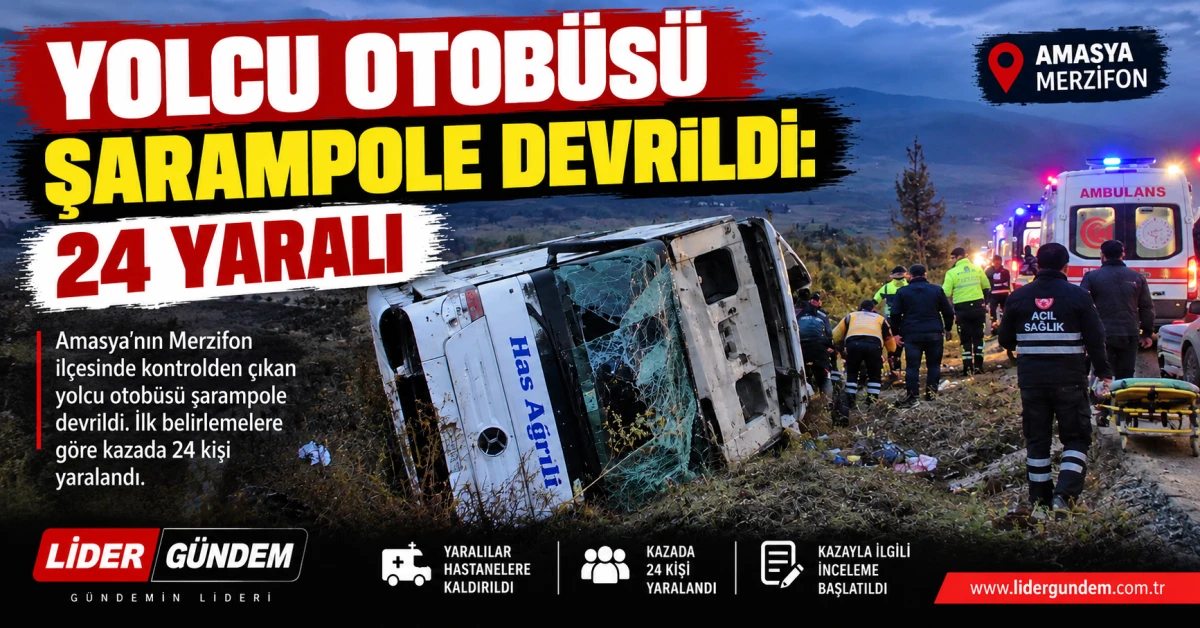 Yolcu otob&uuml;s&uuml; şarampole devrildi: 24 kişi yaralandı